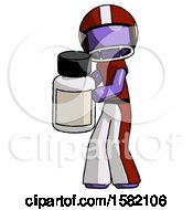 Poster, Art Print Of Purple Football Player Man Holding White Medicine Bottle