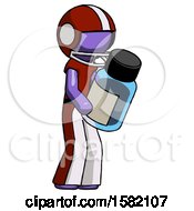 Purple Football Player Man Holding Glass Medicine Bottle
