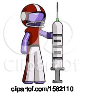 Purple Football Player Man Holding Large Syringe