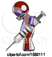 Poster, Art Print Of Purple Football Player Man Using Syringe Giving Injection