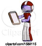 Poster, Art Print Of Purple Football Player Man Reviewing Stuff On Clipboard