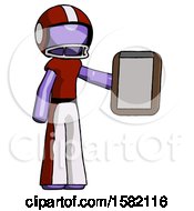 Poster, Art Print Of Purple Football Player Man Showing Clipboard To Viewer