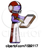 Purple Football Player Man Using Clipboard And Pencil