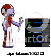 Poster, Art Print Of Purple Football Player Man Server Administrator Doing Repairs