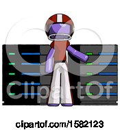 Poster, Art Print Of Purple Football Player Man With Server Racks In Front Of Two Networked Systems
