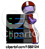 Poster, Art Print Of Purple Football Player Man Resting Against Server Rack Viewed At Angle