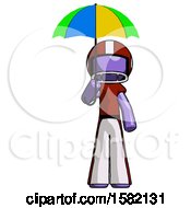 Poster, Art Print Of Purple Football Player Man Holding Umbrella Rainbow Colored
