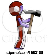 Poster, Art Print Of Purple Football Player Man Hammering Something On The Right
