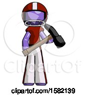 Poster, Art Print Of Purple Football Player Man Holding Hammer Ready To Work
