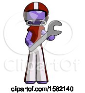 Poster, Art Print Of Purple Football Player Man Holding Large Wrench With Both Hands