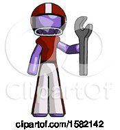 Poster, Art Print Of Purple Football Player Man Holding Wrench Ready To Repair Or Work