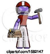 Poster, Art Print Of Purple Football Player Man Holding Tools And Toolchest Ready To Work