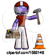 Poster, Art Print Of Purple Football Player Man Under Construction Concept Traffic Cone And Tools