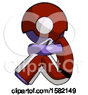 Poster, Art Print Of Purple Football Player Man Sitting With Head Down Facing Sideways Left