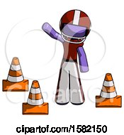 Purple Football Player Man Standing By Traffic Cones Waving