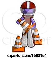 Purple Football Player Man Holding A Traffic Cone