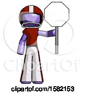 Poster, Art Print Of Purple Football Player Man Holding Stop Sign