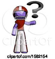 Poster, Art Print Of Purple Football Player Man Holding Question Mark To Right