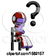 Poster, Art Print Of Purple Football Player Man Question Mark Concept Sitting On Chair Thinking