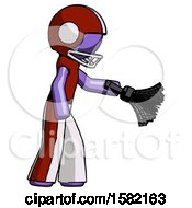 Poster, Art Print Of Purple Football Player Man Dusting With Feather Duster Downwards