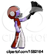 Poster, Art Print Of Purple Football Player Man Dusting With Feather Duster Upwards