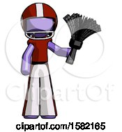 Poster, Art Print Of Purple Football Player Man Holding Feather Duster Facing Forward