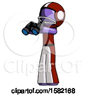 Poster, Art Print Of Purple Football Player Man Holding Binoculars Ready To Look Left