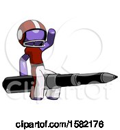 Purple Football Player Man Riding A Pen Like A Giant Rocket