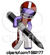 Poster, Art Print Of Purple Football Player Man Writing With A Really Big Pen