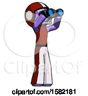 Poster, Art Print Of Purple Football Player Man Looking Through Binoculars To The Right