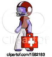 Purple Football Player Man Walking With Medical Aid Briefcase To Left