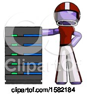 Poster, Art Print Of Purple Football Player Man With Server Rack Leaning Confidently Against It