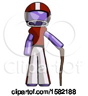 Poster, Art Print Of Purple Football Player Man Standing With Hiking Stick