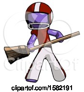 Purple Football Player Man Broom Fighter Defense Pose