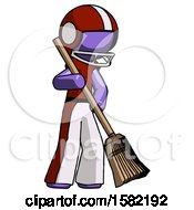 Poster, Art Print Of Purple Football Player Man Sweeping Area With Broom