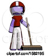 Poster, Art Print Of Purple Football Player Man Standing With Industrial Broom