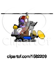 Poster, Art Print Of Purple Football Player Man Flying In Gyrocopter Front Side Angle View