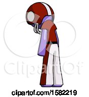 Poster, Art Print Of Purple Football Player Man Depressed With Head Down Back To Viewer Left