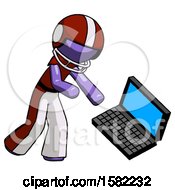 Poster, Art Print Of Purple Football Player Man Throwing Laptop Computer In Frustration