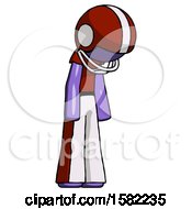 Poster, Art Print Of Purple Football Player Man Depressed With Head Down Turned Right