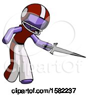 Poster, Art Print Of Purple Football Player Man Sword Pose Stabbing Or Jabbing