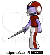 Poster, Art Print Of Purple Football Player Man With Sword Walking Confidently