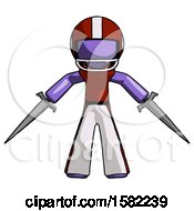 Poster, Art Print Of Purple Football Player Man Two Sword Defense Pose