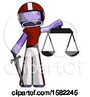 Poster, Art Print Of Purple Football Player Man Justice Concept With Scales And Sword Justicia Derived