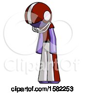 Poster, Art Print Of Purple Football Player Man Depressed With Head Down Turned Left