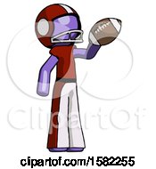 Poster, Art Print Of Purple Football Player Man Holding Football Up