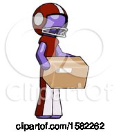 Purple Football Player Man Holding Package To Send Or Recieve In Mail