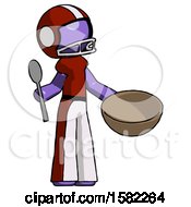Poster, Art Print Of Purple Football Player Man With Empty Bowl And Spoon Ready To Make Something