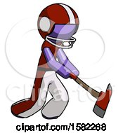 Poster, Art Print Of Purple Football Player Man Striking With A Red Firefighters Ax