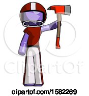 Poster, Art Print Of Purple Football Player Man Holding Up Red Firefighters Ax